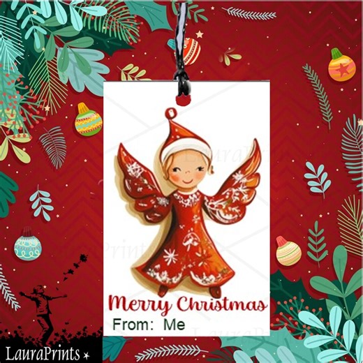 Printable Christmas Angel Gift Labels, Editable Xmas Tags (digital Download)