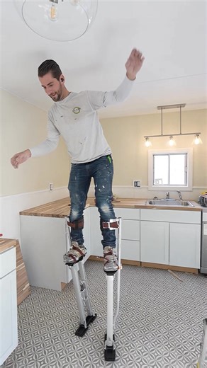 This is my first time ever using stilts and I don't think I did too bad but I also don't think I set them up correctly because they felt super weird and loose. #construction #HomeImprovement #contractor #carpentry #builder #tools | Your Favorite Contractor