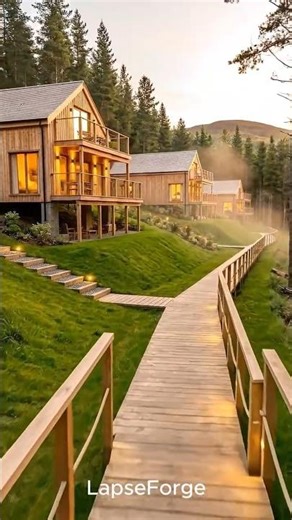 Construction of a curved wooden boardwalk through