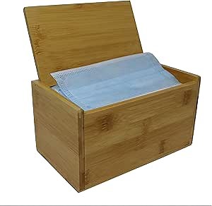 Essentially Yours Bamboo Face Mask Dispenser | Wooden Mask Box with Cover for Storing and Dispensing Personal Face Masks
