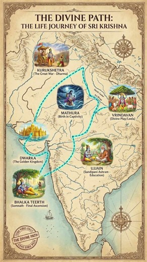 LORD KRISHNA’S LIFE JOURNEY MAP 🗺️ #krishna #mahabharat #life #journey #shorts