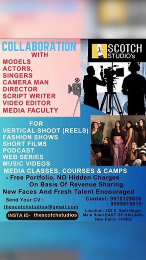 Collaboration invited for Actors, Cameraman, MODELS, Make Up Artists.....