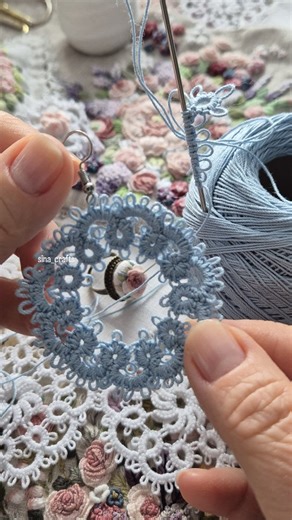 Sina Crafts on Instagram: "The art of creating lace with a needle. Tatting or frivolite. The two parts that make the wonderful lace are chain and ring. In the video, I show you how the chain was made it with double stitches and picot. At the end of the reel, I also put a model of lace earrings. Hope you like it!"