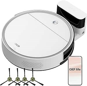 OKP Life Robot Vacuum K5 with 2500Pa Suction, Vacuum Robot Compatible with Alexa/APP/Wi-Fi, Self-Charging Super Mini Quiet Robotic Vacuum for Carpets and Hard Floors for Pet Owners