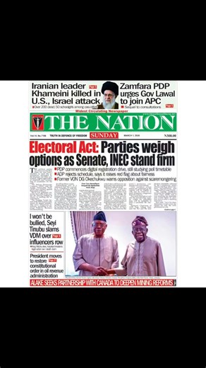 Nigerian Newspaper Headlines Today Sunday, 1st March, 2026. Punch Newspapers Nigerian Tribune Vanguard News The Sun Nigeria | Comr. Efficacy