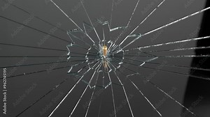Smooth Slowmotion Shot Of A Bullet Shattering Glass With Fragments Flying