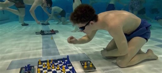 10K views · 53 reactions | The 2025 Diving Chess World Championships crowned Zyon Kollen as victor after he defeated 39 opponents in this hybrid sport. Players must hold their breath underwater while moving pieces across custom-built, weighted magnetic chessboards submerged beneath the surface. The competition combines traditional chess strategy with freediving endurance skills. | Sunrise | Facebook