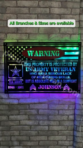 10K views · 132 reactions | ✨ Light Up Your Pride with a Custom LED Metal Sign! ✨ ️ Crafted for Heroes – Show your pride with a personalized LED metal sign that honors your service! Durable, sleek, and brilliantly lit, it’s the perfect addition to your home, man cave, or office.  Customizable with your name, rank, or military branch.  Energy-efficient LEDs for long-lasting brilliance.  Click Shop now to get yours! | You.Are A Legend 999 | Facebook