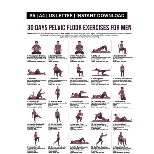 Pelvic Floor Exercise for 30 Days Printable | Kegel & Pelvic Release Workout Chart for Men and Women | Bladder Control, Core Strength PDF - Etsy
