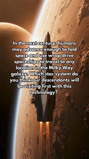 2K views · 37 reactions | In the next century, humans may advance enough to fold space and use wrap drive spaceships to travel to any location in the Milky Way galaxy. Which star system do you think our descendants will be visiting first with this technology? | Future Worlds | Facebook