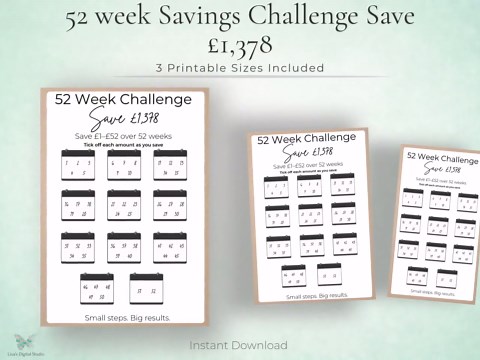 52 Week Savings Challenge Printable | Save 1378 Tracker | Weekly Money Saving Plan | Budget Planner A4 A5 A6 | Cash Stuffing PDF - Etsy