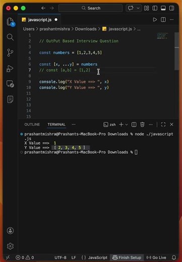 Array Destructuring | Javascript Interview Question #dsa #javascriptinterview #coding #array