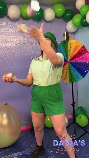 Darling Darla shows off her juggling skills with three cans of spaghetti-o’s!! 🤹‍♀️🥫😂 #wetandmessy #wam #splosh #sploshing #sploshinglover #mess #messytok #messy #stpaddysday #darlingdarla #messtressdarla #phenomenalphoenix #themessfactory