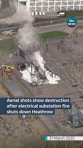 35K views · 749 reactions | Aerial shots show smoke and destruction at the electrical power station in Hayes which has prompted a complete shutdown of Heathrow Airport. This video is mute. #itvnews #heathrow #travel #london | ITV News | Facebook