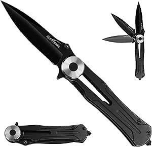 ALBATROSS Pocket Folding Knife, Tactical Knifes with Glass Breaker,Good for Outdoor Camping Hunting Fishing Hiking Survival, Gifts for Men FK052 (Black)