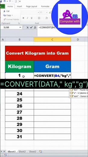 Convert Kilogram Into Gram in Excel #shortvideo #viralshort #excelformula