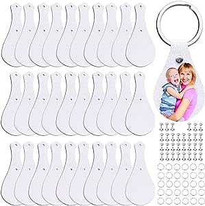 AOUXSEEM 30 Sets Sublimation Keychain Blanks Making Kits, Shiny Glitter for Heat Transfer and PU Faux Lather Back, Customized Key Fob for Families/Friends DIY Craft Gift Supplies (Light Gold Back)