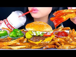 ASMR DOUBLE CHEESEBURGER, MILKSHAKE & FRIES MUKBANG | EATING FIVE GUYS BURGERS | ASMR Phan