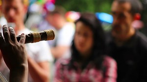 Man plays the Native American instruments