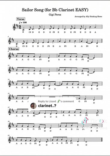 Sailor Song Clarinet Cover for Easy Clarinet Players