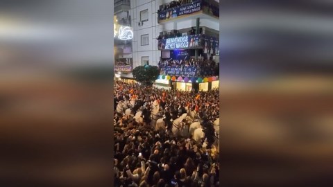 Crowds cheer for Kings' Parade in Seville, Spain