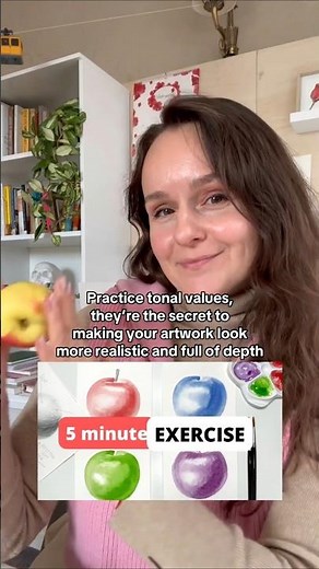 A 5-minute practice to make your art look more realistic 🎨Practice tonal values #watercolortips