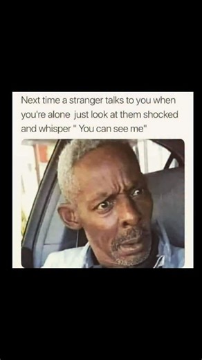 Johnny Bravo Explains Memes on Instagram: "Hey everyone, Johnny here to explain. This meme is funny because it plays on an intentionally awkward and creepy social interaction by flipping a normal situation into something unsettling: the text suggests that if a stranger talks to you while you’re alone, you should stare at them in shock and whisper “You can see me,” which implies that you’re either invisible, a ghost, or not supposed to exist at all, instantly turning a harmless conversation into 