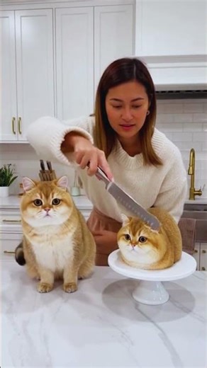 Cat TRAUMATIZED by Realistic Cake! 😹🔪 Hilarious Reaction #Shorts