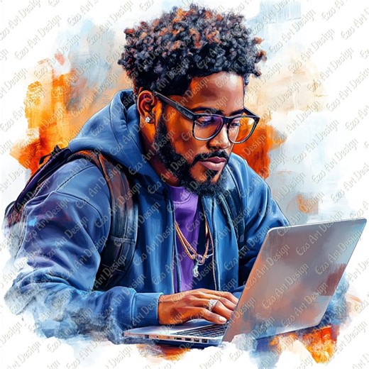 African American Man Laptop Clipart, Tech Portrait Art (digital Download, 10 Jpgs) - Etsy