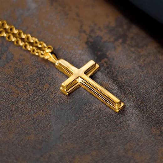 Engravable Cross Necklace: Men's 18 Carat Gold Vermeil Heavy Cross Pendant - Etsy