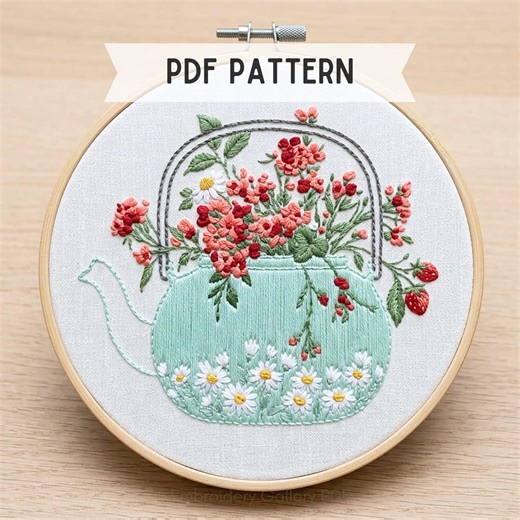 Floral Teacup and Teapot Embroidery Pattern Vintage DIY Hand Embroidery Beginners Crafts - Etsy