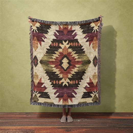 Aztec Woven Cotton Blanket, Southwestern Boho Throw, Rustic Home Decor - Etsy