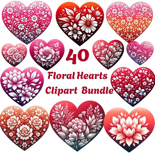 Floral Heart Clipart Bundle, Gradient Valentine Wedding Graphics (digital Download) - Etsy