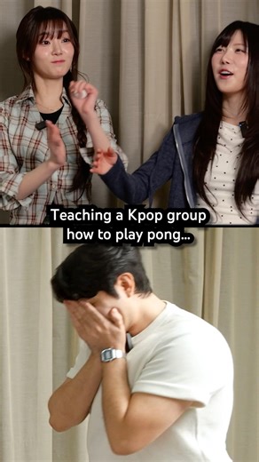 Teaching a Kpop Group how to play Pong 🏓 #short