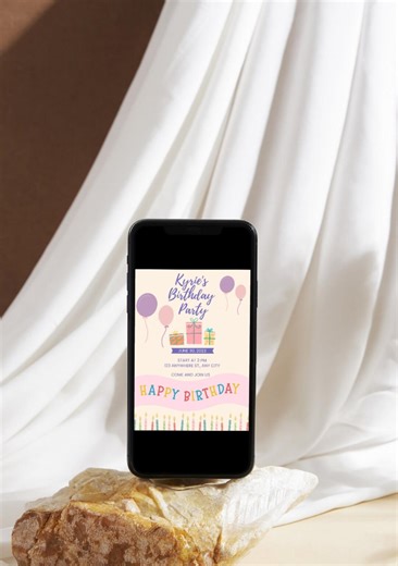 Beige Purple Birthday Invitation Template – Balloon and Candle Party Invite, Modern Editable Canva Invitation, Printable or Phone - Etsy
