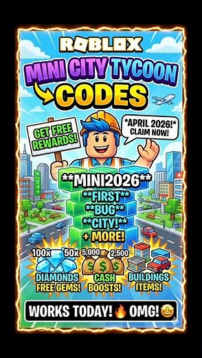 Mini City Tycoon Codes (April 2026) #roblox #robloxcodes #shorts
