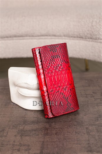 Red Python Leather Long Wallet - Exotic Snake Skin Flap Clutch Wallet Women's - Etsy
