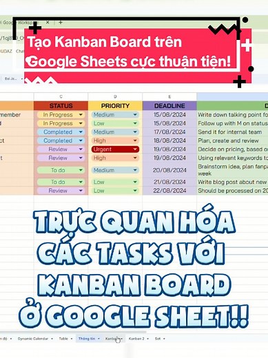 Tạo Kanban Board trên Google Sheets dễ dàng
