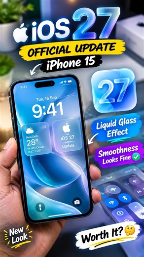 iOS 27 Official Update on iPhone 15 😍 | Liquid Glass Effect + Smoothness 🔥 #ios27 #iphone15 #apple