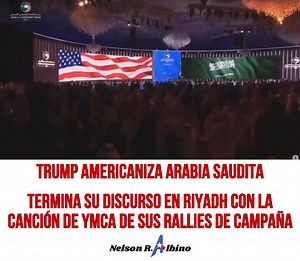 125K views · 6.2K reactions | SAVAGE: Trump americaniza a los árabes con el YMCA: Suena la canción de YMCA mientras el presidente Donald Trump se reúne en la tarima con el príncipe heredero de Arabia Saudita Mohammed bin Salman Solo un tipo como Trump puede de esa manera enviar un mensaje de supremacía americana en el país más poderoso y rico del mundo islámico. ¡LEYENDA! | Nelson R. Albino | Facebook