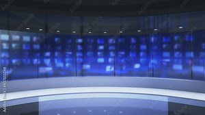 background video for news broadcast. TV broadcast studio control room is suitable for use as a background for the broadcaster or news presenter.