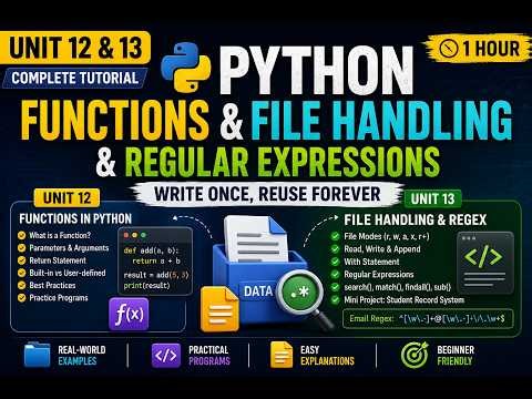 Python Programming Course | Functions + File Handling + Regex | Complete Lecture