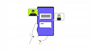 Group chat 2D onboarding ui animation. Hand holding smartphone with messaging app. Online collaboration. Mobile phone chatting animated cartoon flat concept metaphor 4K isolated on white