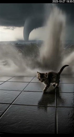 Kitten meets Hurricane — Too strong to fight! 💨🐾 #cat