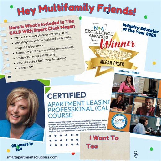 🚀 Ready to level up your leasing career?🚀 Get fully prepped for CALP certification with marketing strategies, real-world training, and exclusive study resources. Plus, a bonus micro session to help you become NAA CALP of the Year! 🎉 Transform your leasing expertise today. DM for details! ✨ #CALP #ApartmentLeasing #PropertyManagement #LeasingPro #CareerGrowth #NAA #RealEstateEducation #LeasingSkills #ProfessionalDevelopment #LeasingExcellence #PropertyManagers | Smart Apartment Solutions