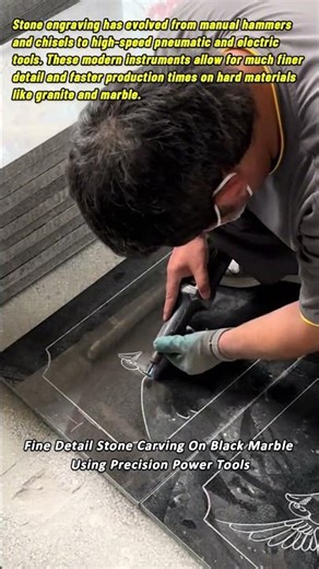 Fine Detail Stone Carving On Black Marble Using Precision Power Tools