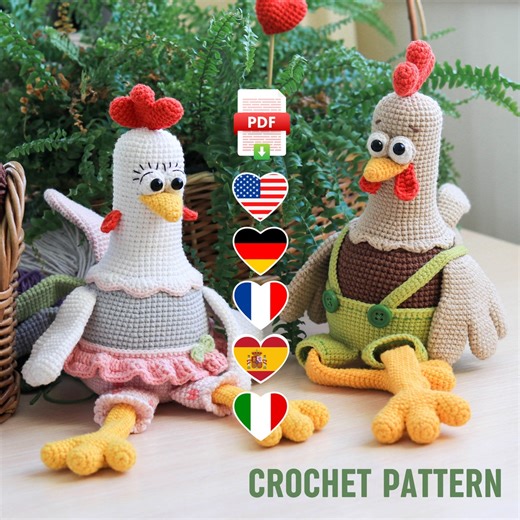 Rooster and Hen Crochet Pattern – Amigurumi Chickens Tutorial (PDF) - Etsy