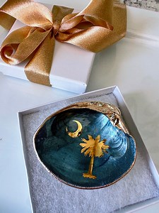 South Carolina Shell Trinket Dish Beach Decor Coastal Shell Palmetto Tree SC Ring Dish Keepsake Something Blue Charleston Sc Wedding Bridal - Etsy
