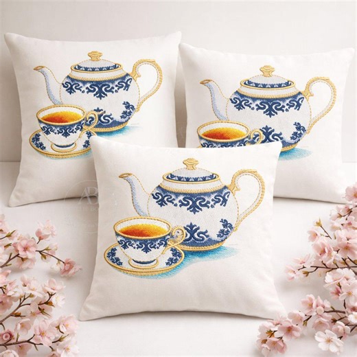 Retro Portuguese Teapot Embroidery Designs | Vintage Tea Cup Kitchen Files PES JEF DST Exp (digital Download) - Etsy