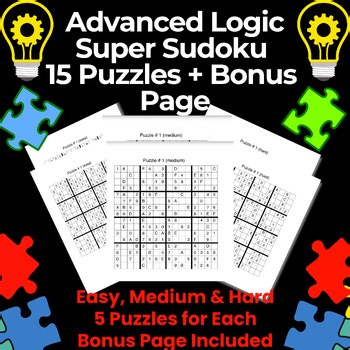 Super Sudoku Logic Puzzles Set 2 | 15 Printable Puzzles   Bonus Challenge |